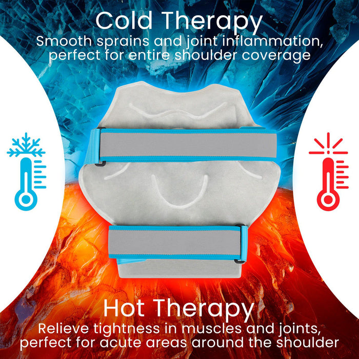 Cold and hot therapy wrap with temperature icons and text on a fiery background