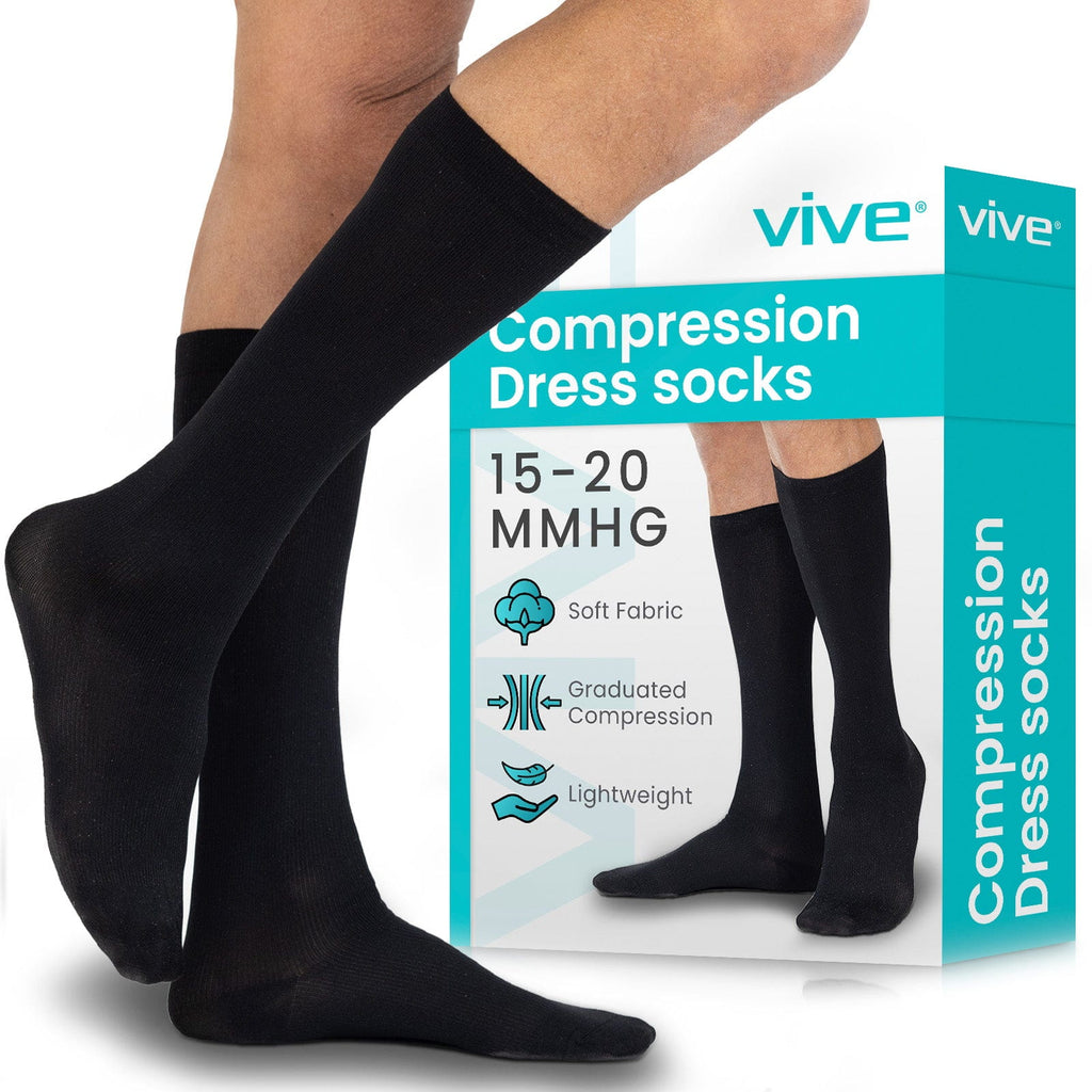 Vive Knee High Men's Compression Dress Socks 15-20mmHg, Medium