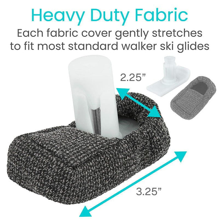 Heavy Duty Fabric, each fabric cover gently stretches to fit most standard walker ski glides