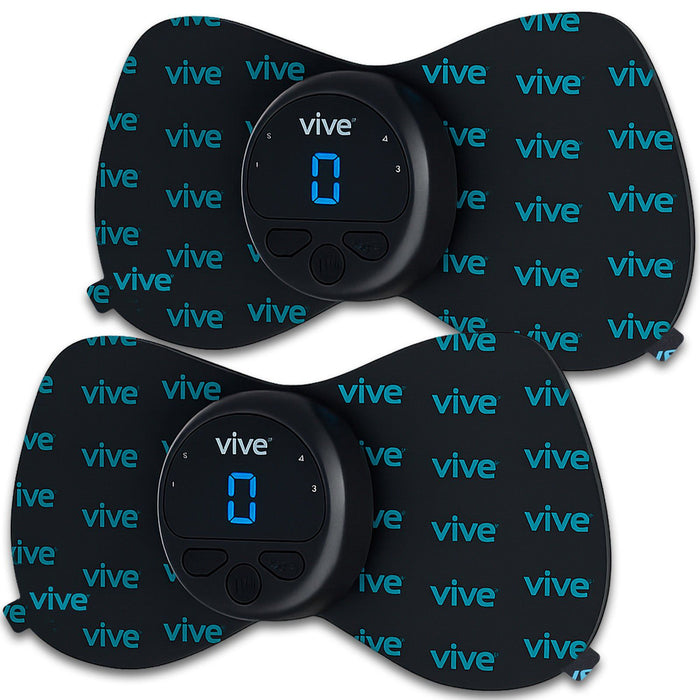 Two black electronic muscle stimulators with 'vive' branding on a white background