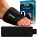 Black Arctic Flex hot and cold arch wrap on a foot with packaging in the background