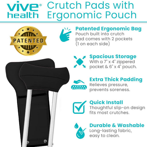 Vive Crutch Pads with Ergonomic Pouch