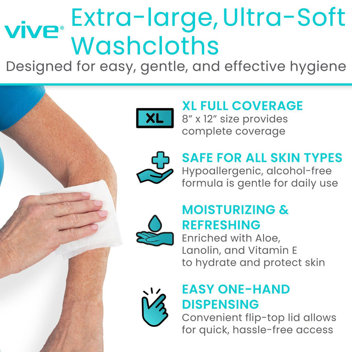 Extra large, soft, moisturizing and refreshing for all skin types. With one-hand dispensing lid