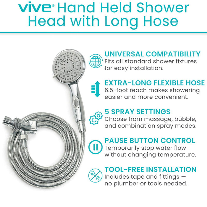 Vive Hand Held Shower Head with Long Hose