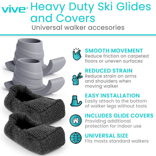 Heavy Duty Ski Glides and Covers - universal walker accessories