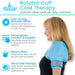 Arctic Flex rotator cuff cold therapy product with a woman wearing it, featuring text on benefits.