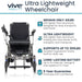 Vive Mobility ultra lightweight wheelchair with features highlighted on a white background