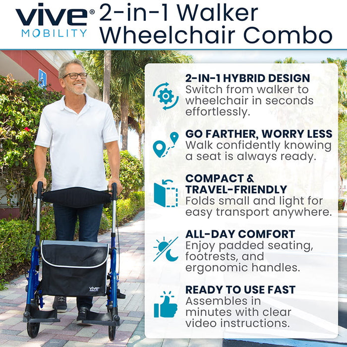 2-in-1 Walker Wheelchair Combo