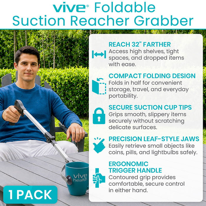 Vive Foldable Suction Reacher Grabber