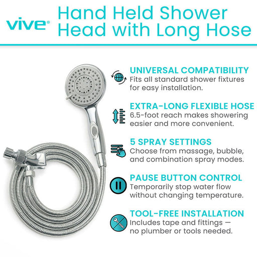 Vive Hand Held Shower Head with Long Hose