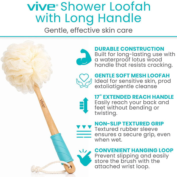 Vive Shower Loofah with Long Handle