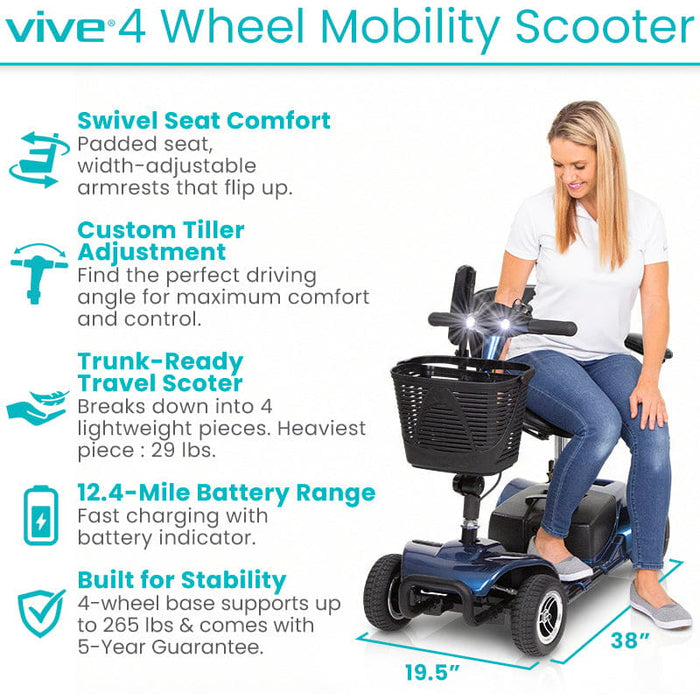 4 Wheel Mobility Scooter - Electric Powered with Seat for Seniors