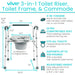 Vive 3-in-1 Toilet Riser, Toilet Frame & Commode