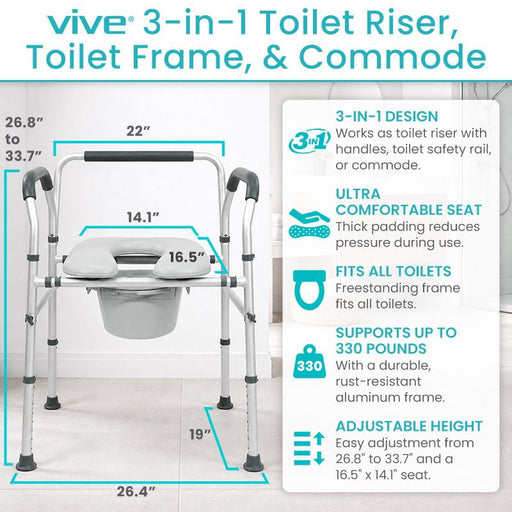 Vive 3-in-1 Toilet Riser, Toilet, Frame & Commode