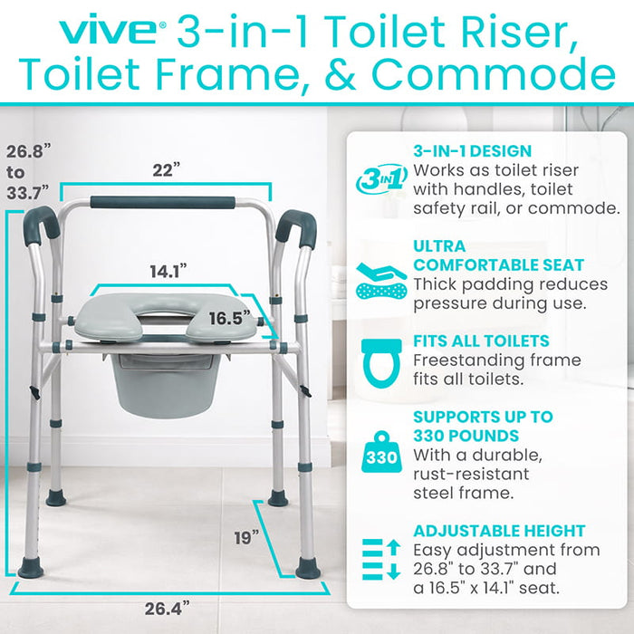 Vive 3-in-1 Toilet Riser, Toilet Frame & Commode