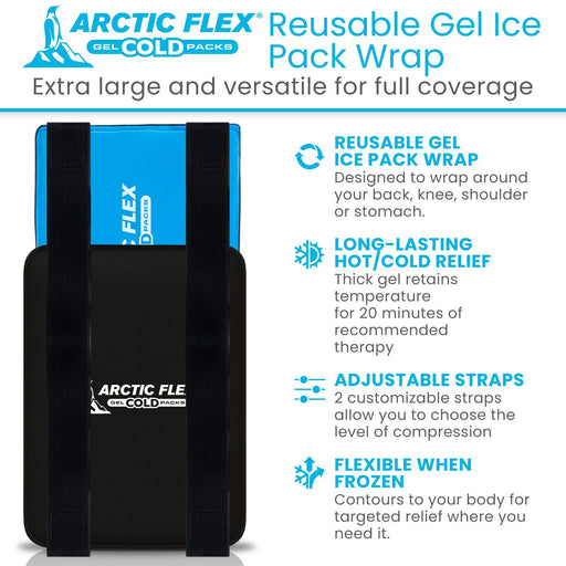 Reusable gel ice pack wrap, long lasting with 2 adjustable straps and flexible when frozen