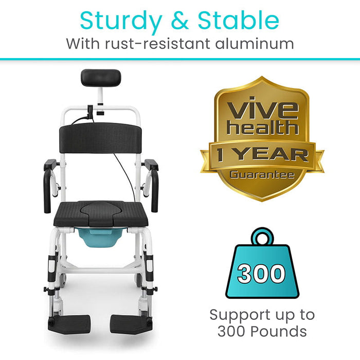 Reclining Shower Commode Transport Chair