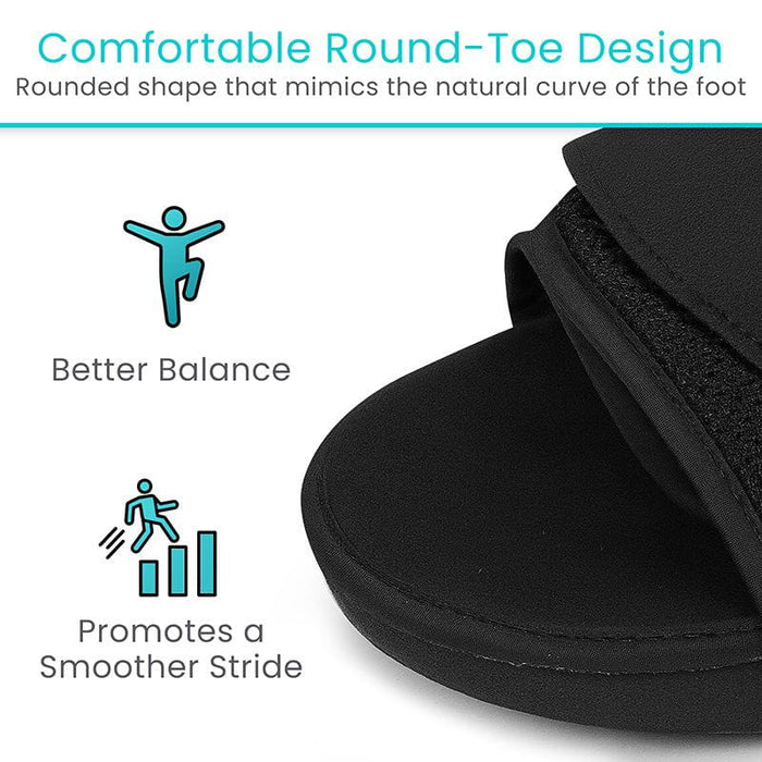 Rounded post-surgical boot with strong straps and roomy toe box for stable healing after injury.