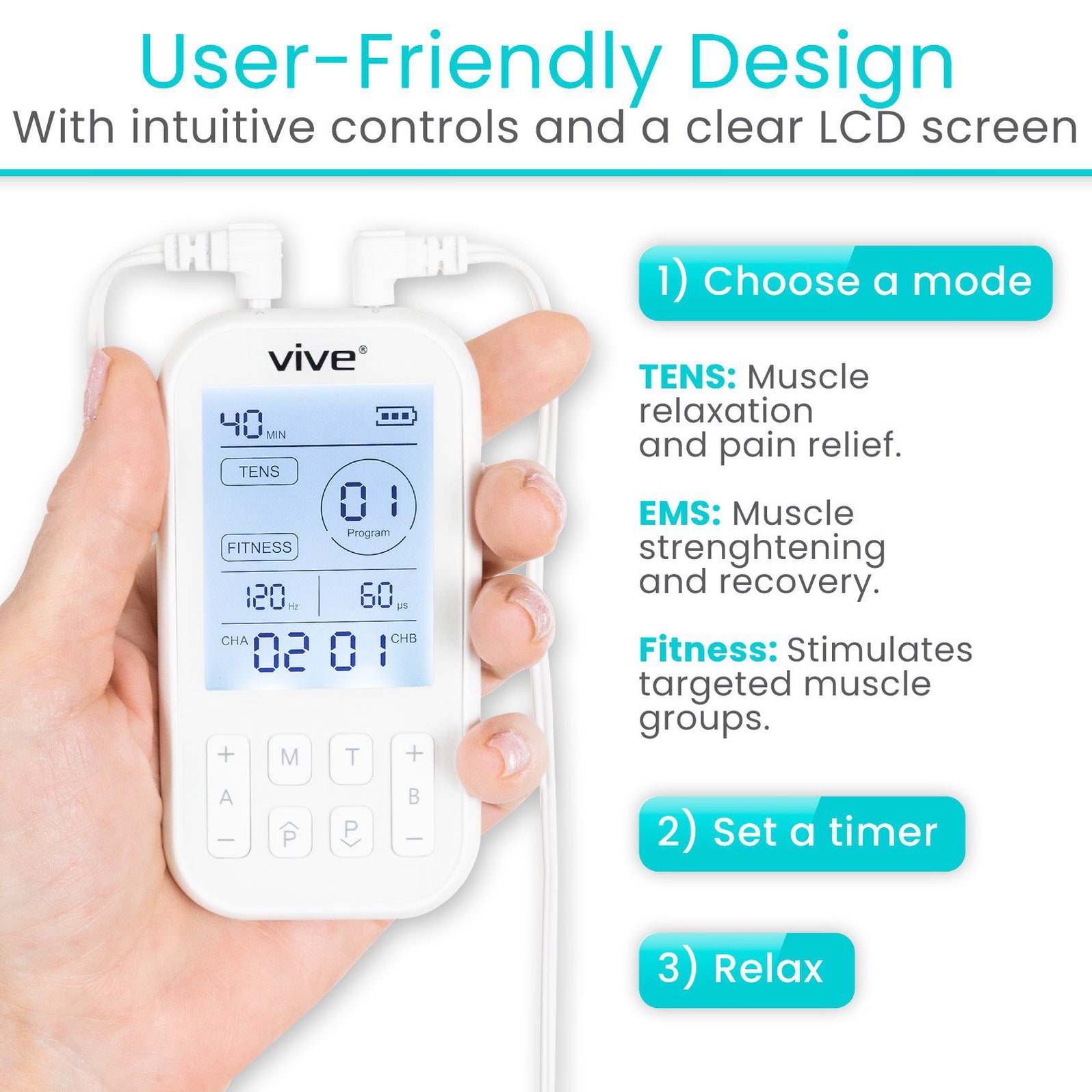 60-Mode TENS Unit with EMS — Vive Health