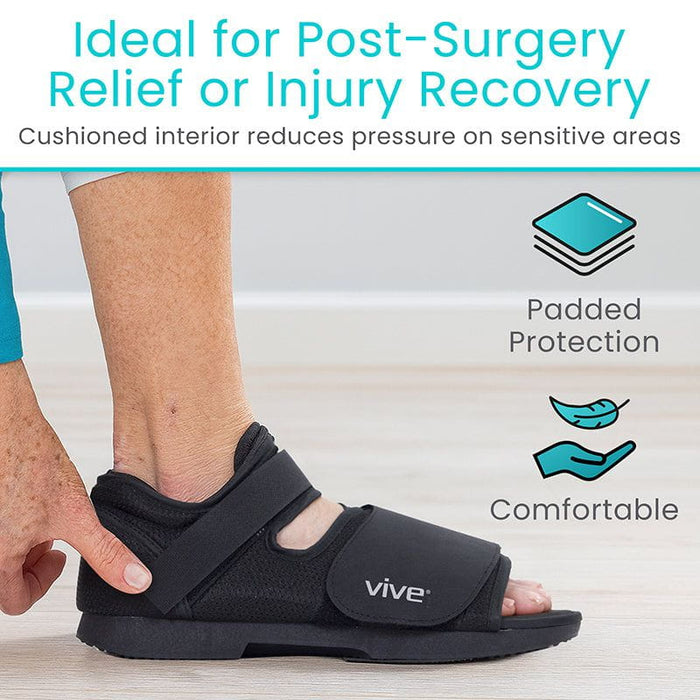 Rounded post-surgical boot with strong straps and roomy toe box for stable healing after injury.