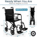 Black transport wheelchair with measurements