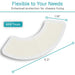 White U-shaped cushion with measurements and text on a white background