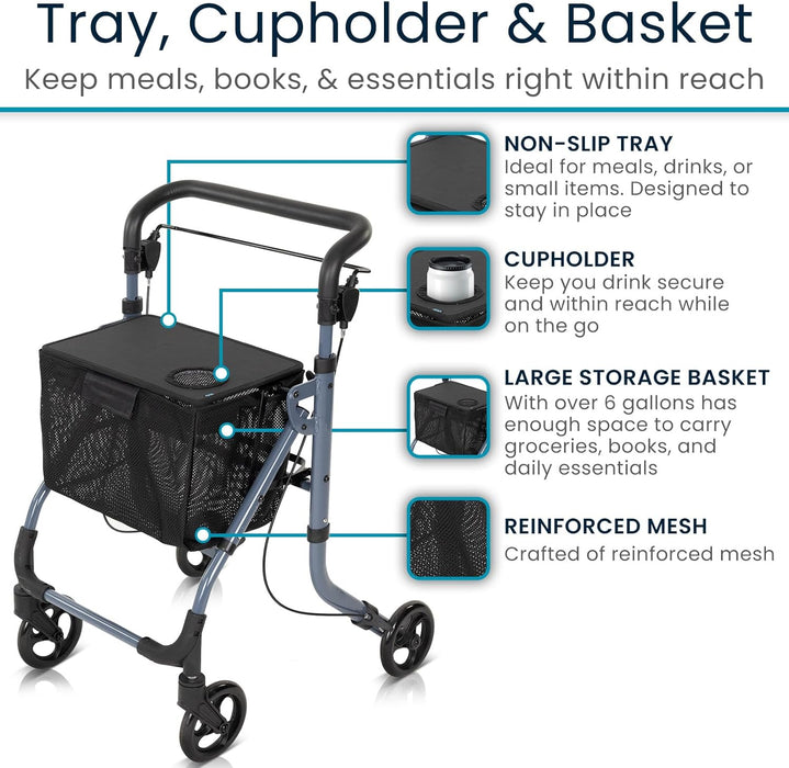 Rollator with Tray, Cupholder & Basket 