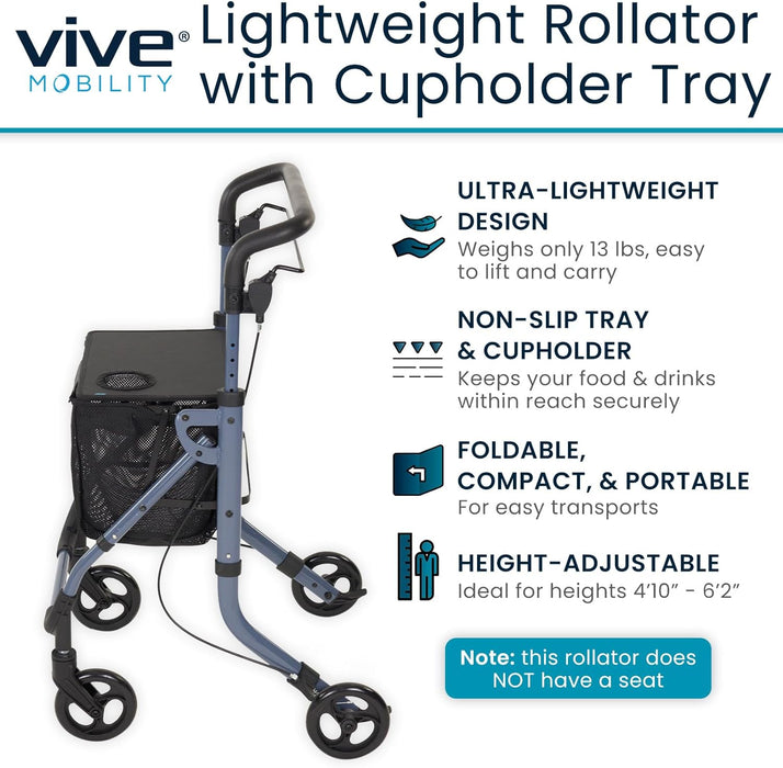 Lightweight Rollator with Cupholder Tray