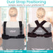 Vive Mobility dual strap positioning system with straight and cross options on a person in a wheelchair.