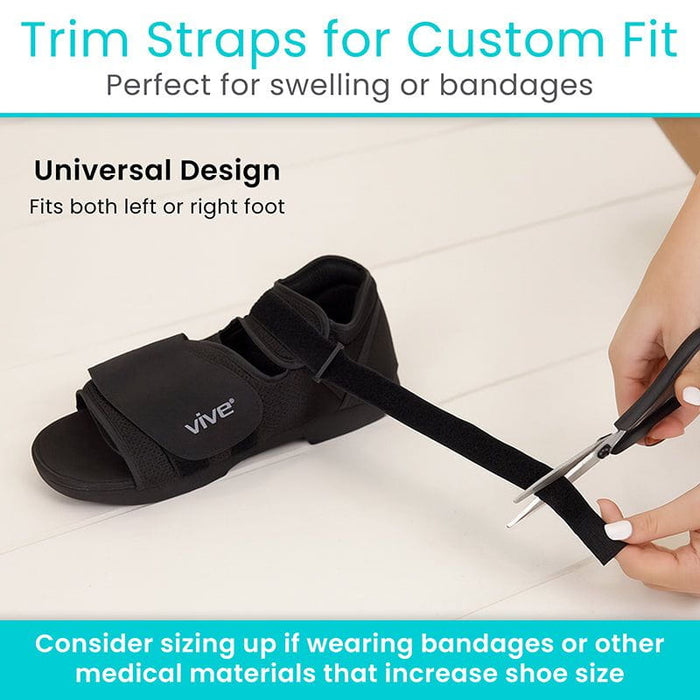 Rounded post-surgical boot with strong straps and roomy toe box for stable healing after injury.