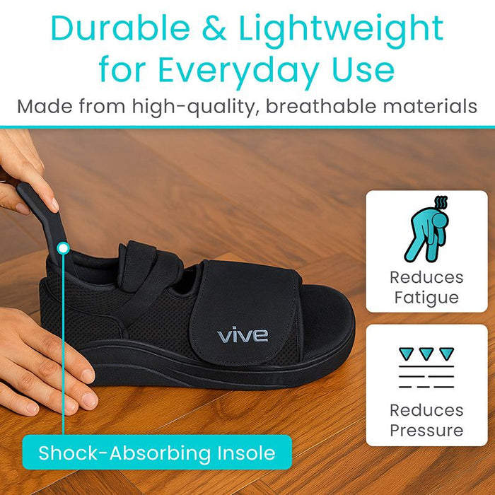 Rounded post-surgical boot with strong straps and roomy toe box for stable healing after injury.