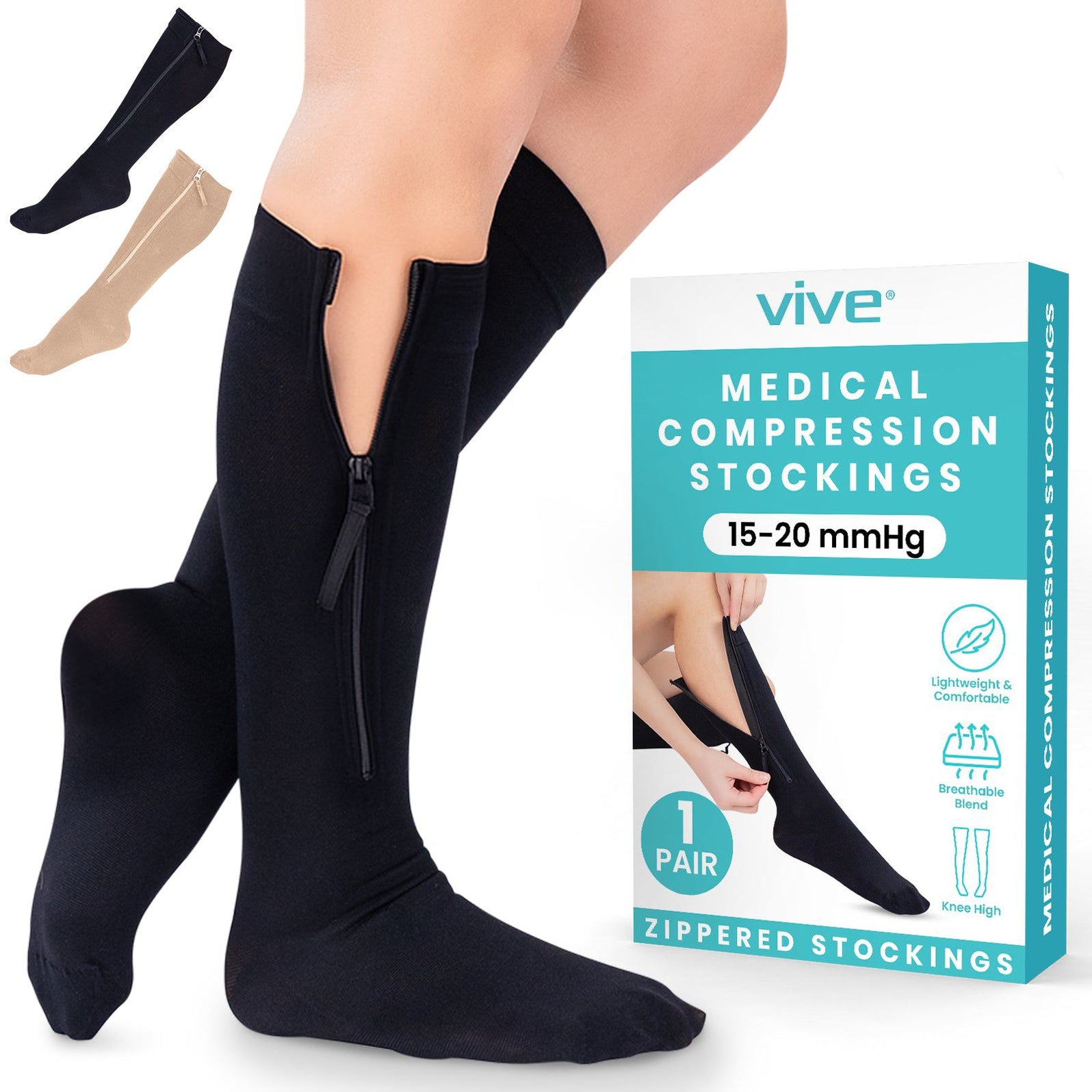 Compression Stocking Rx Sample Zippered Compression Stockings - Easy To Put On — Vive Health