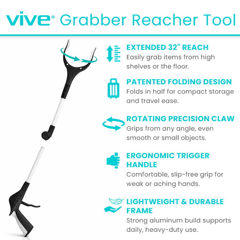 Folding Reacher Grabber - Compact Extended Reach Tool — Vive Health