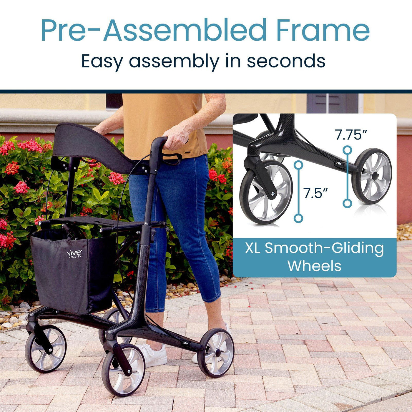 Core Carbon Fiber Rollator - Lightweight Mobility Aid — Vive Health