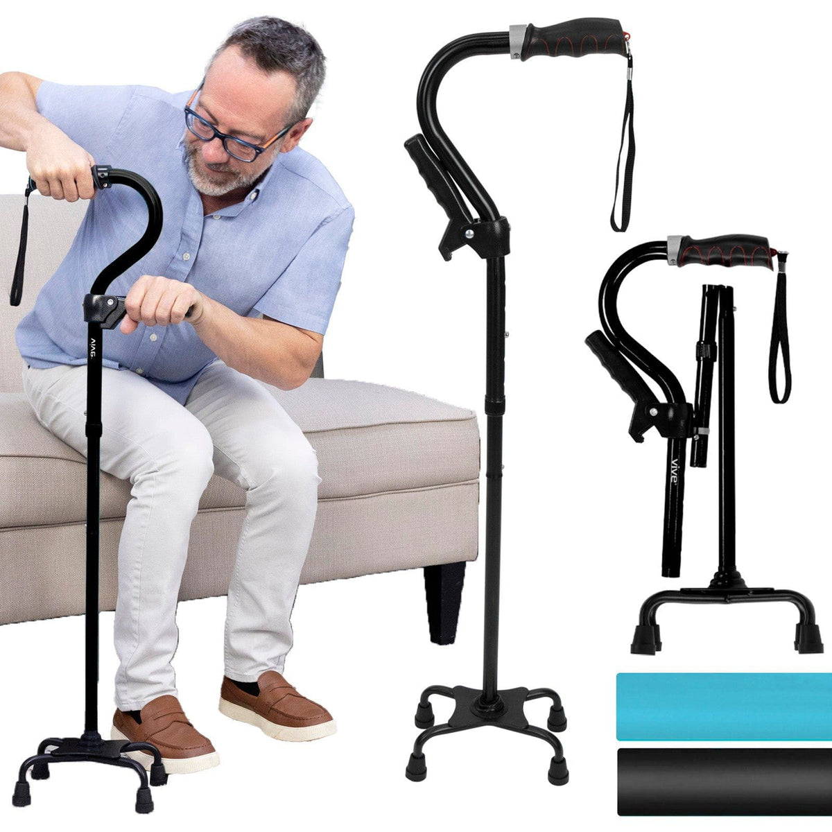 Handicap Ranger Stand Assist Cane - Quad Cane with Stand Assist Handle — Vive Health
