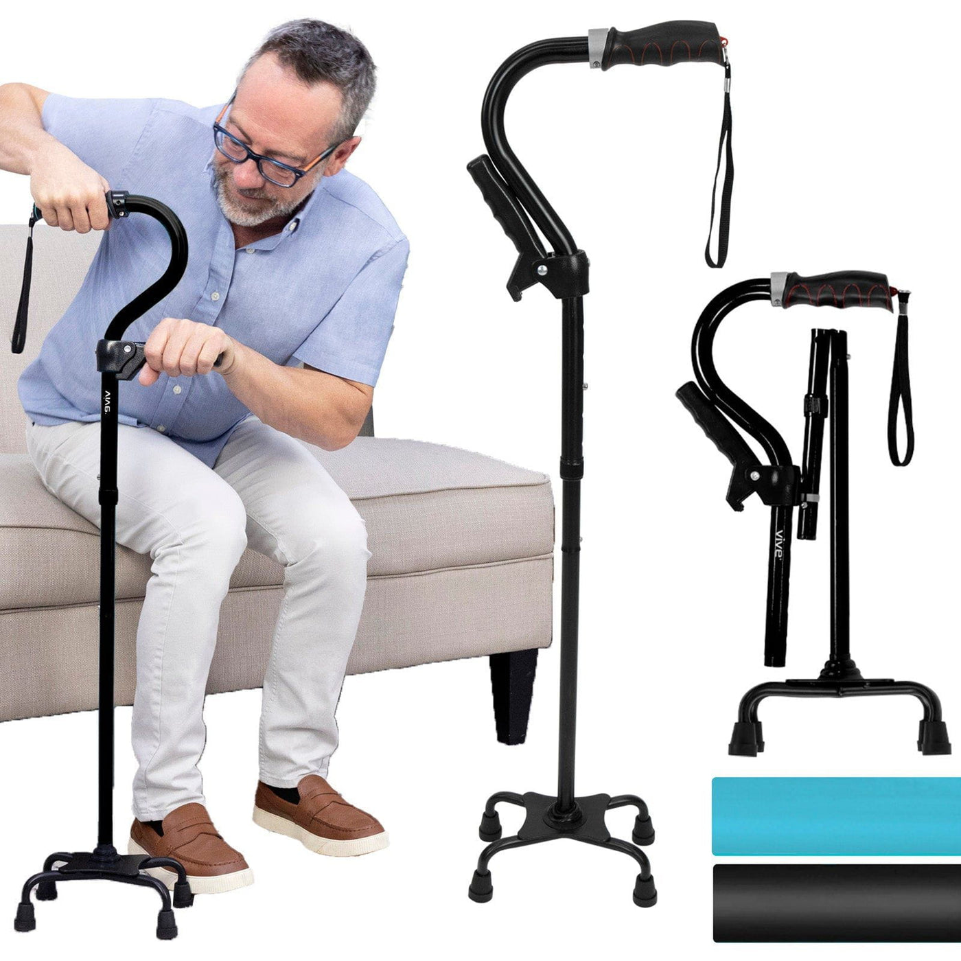 Stand Assist Cane - Quad Cane with Stand Assist Handle — Vive Health