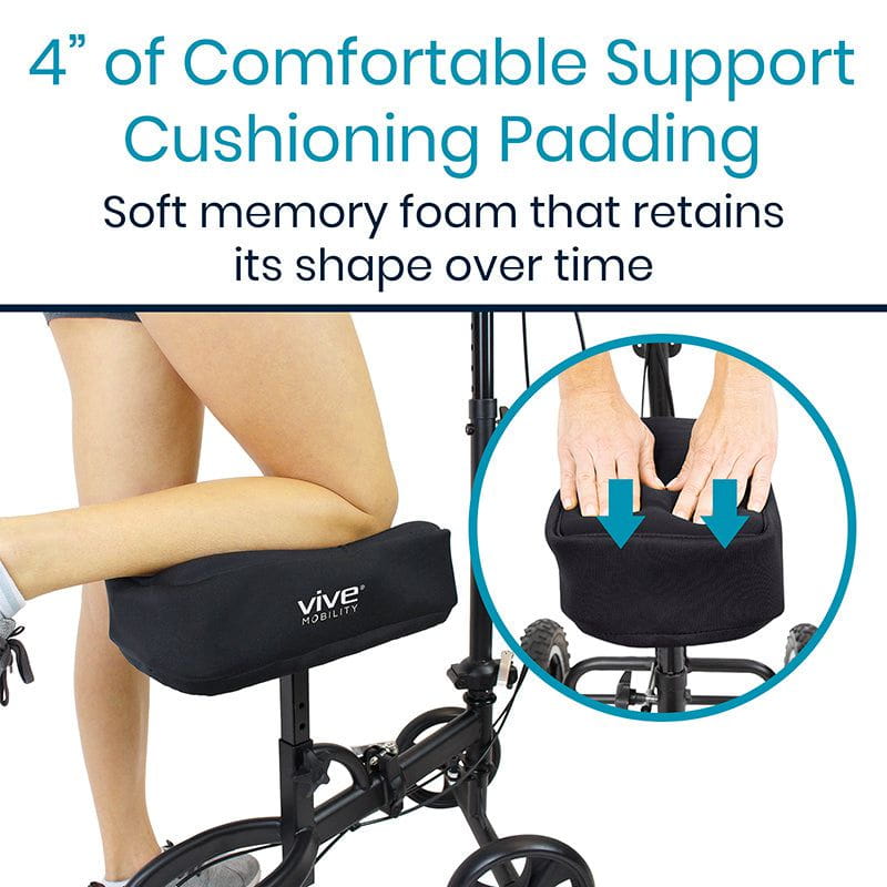 Vive Mobility Knee Scooter Pad Cover - Soft Plush Adult Sheepskin Memory  Foam Cushion, Walker Accessory for Knee Roller, Padded Accessories Leg Cart