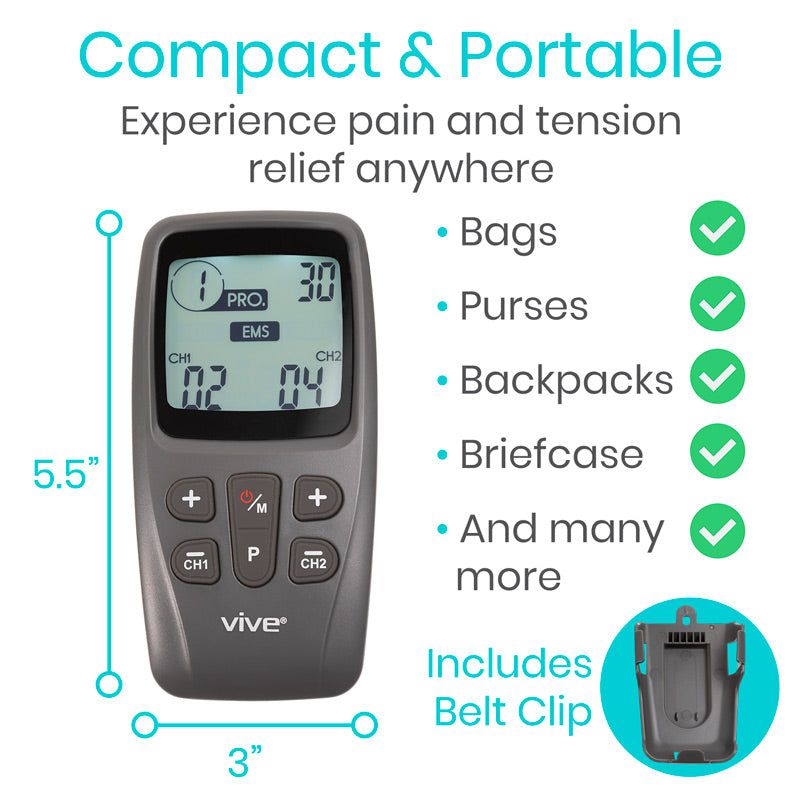 Vive Tens Unit Muscle Stimulator- Stim Machine with Self Sticking  Electrodes Pads, Massager for Upper & Lower Back, Sciatica, Neck Pain  Relief