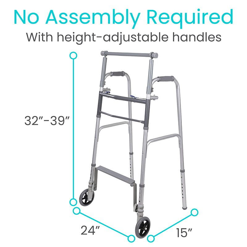 No assembly required. Height-adjustable handles.