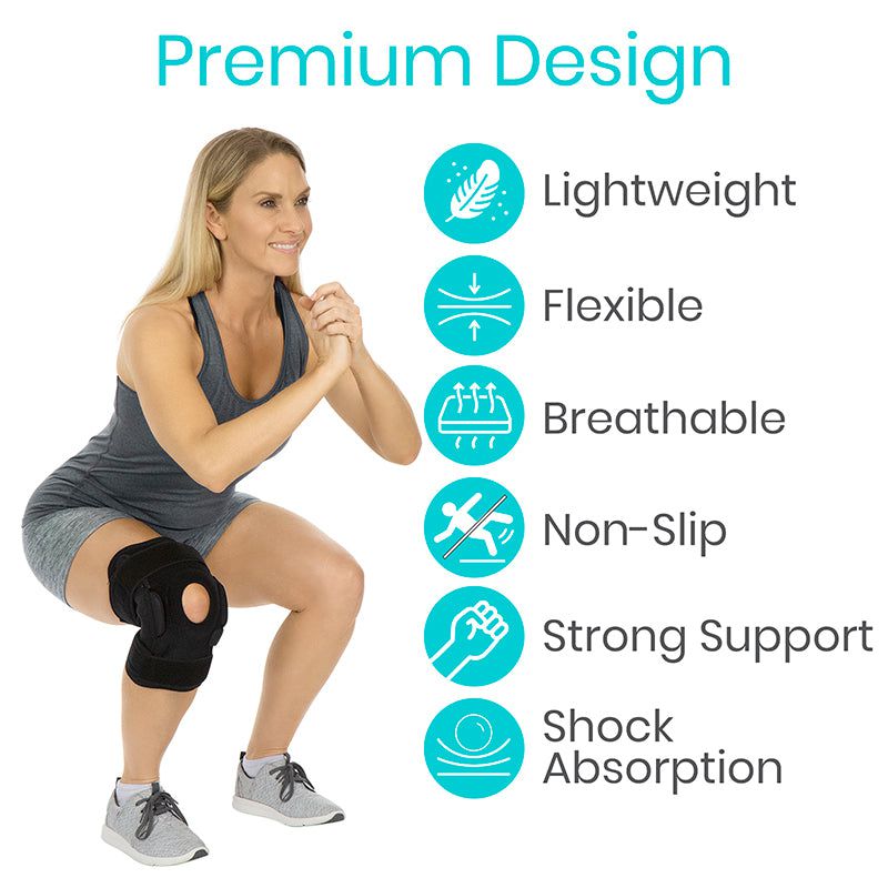 Vive Hinged Knee Brace - Relieves ACL, MCL, Meniscus Tear - Lightweight,  Comfortable, Breathable Open Patella Wrap with Side Stabilizers - for Women  