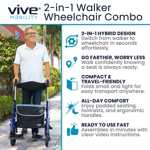 2-in-1 Walker Wheelchair Combo