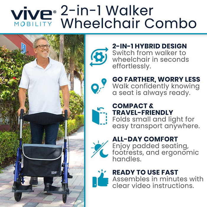 2-in-1 Walker Wheelchair Combo