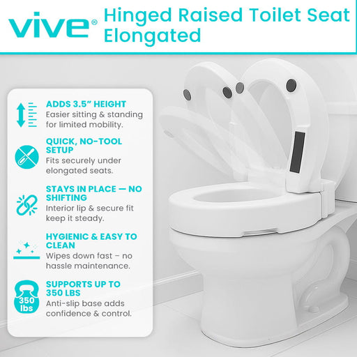 Vive Hinged Raised Toilet Seat Elongated
