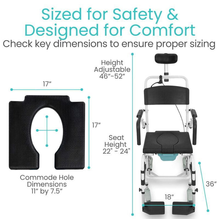 Reclining Shower Commode Transport Chair