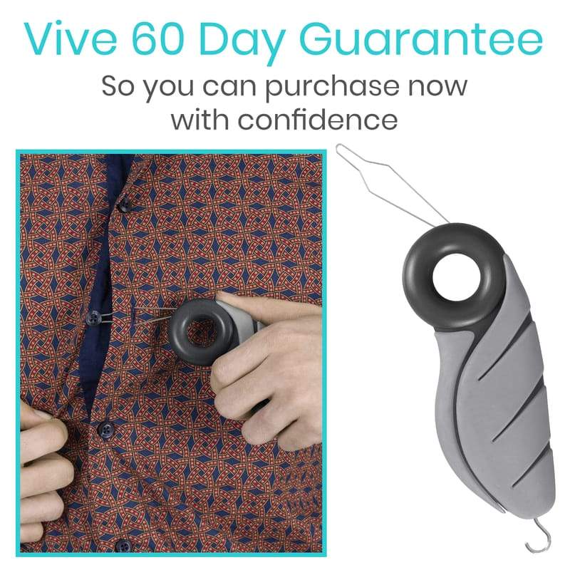 Vive Button Hook with Finger Hole - Zipper Gripper Pull Helper - Dressing  Aid Assist - Buttoning Tool Device for Arthritis, Limited Mobility,  Independent Living - Dexterity Handle Grip for Clothes Black