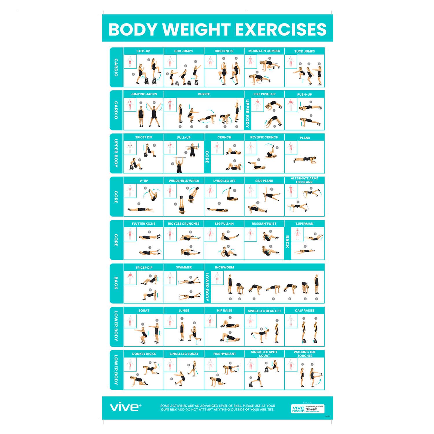 Bodyweight Workout Gym Exercise Chart For Girl Workouts Printable