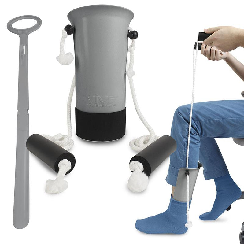 Snack Aid Kit Sock Aid Kit - Long Handle Shoe Horn & Sock Remover — Vive Health