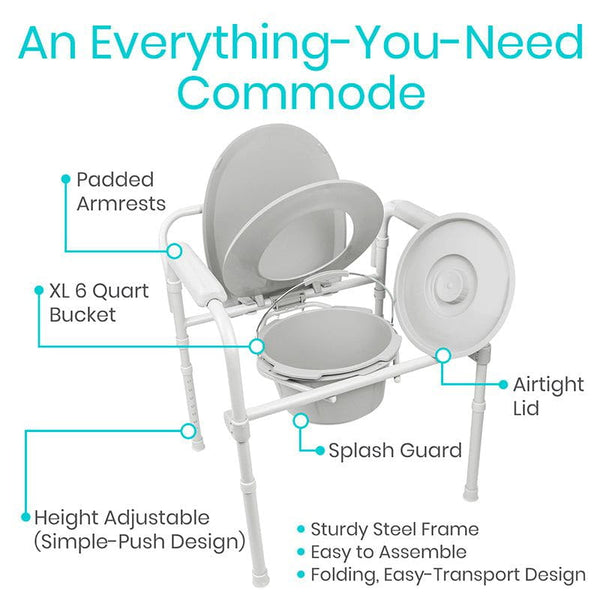 Folding Commode - Portable Bedside Toilet Chair - Vive Health