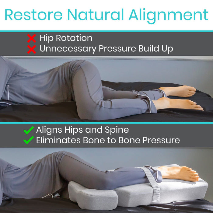 side sleeping with medical pillow knee pillow alignment hip position