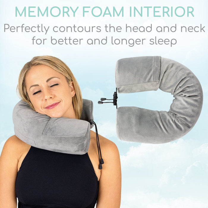 Memory Foam Travel Neck Pillow With Washable Cover - Gray, For Planes, Cars, Trains